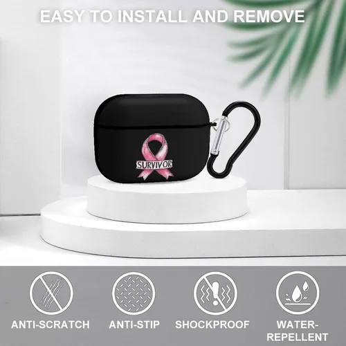 Vista 3 de Breast Cancer Survivor Hard Case Compatible with AirPods Pro 2nd / 1st Generation Cover with Keychain