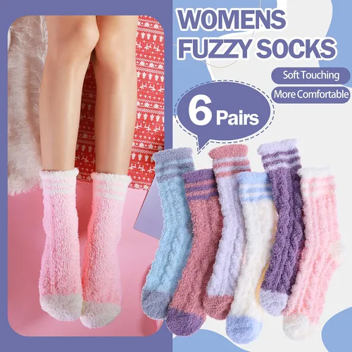 Vista 2 de ANTSANG Womens Fuzzy Socks Slipper Winter Fluffy Cozy Cabin Warm Soft Fleece Comfy Home Socks