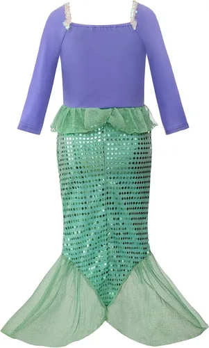 Vista 3 de JerrisApparel Disfraz de princesa de sirena para niñas vestido de fiesta de lentejuelas