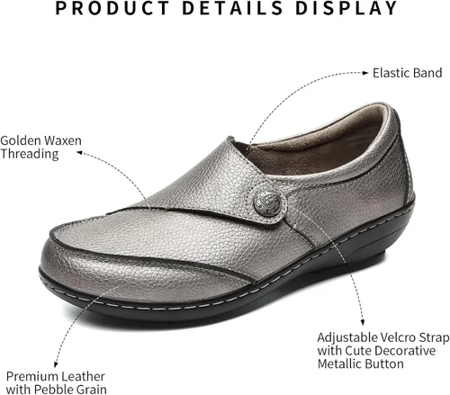 Vista 2 de Geoeleph Mocasines casuales para mujer, mocasines cómodos para caminar, mocasines de cuero para conducir