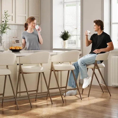Vista 3 de COLAMY Juego de 2 taburetes de bar de 26 pulgadas de altura de mostrador con respaldo, sillas de bar tapizadas modernas con patas de metal para Beige