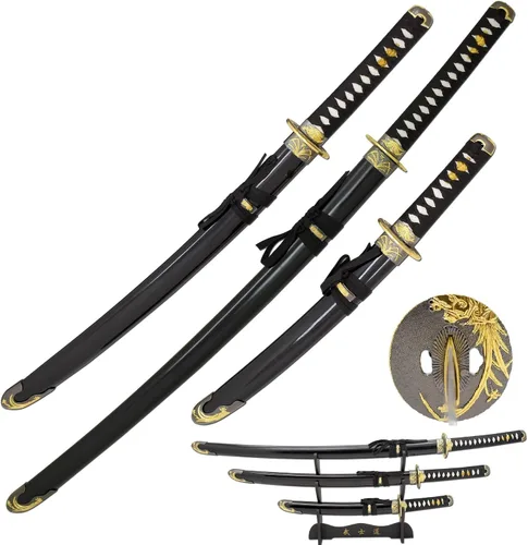 Vista 15 de Snake Eye Tactical Highlander Dragon Design Handle Samurai Katana - Juego de espada triple con soporte de espada