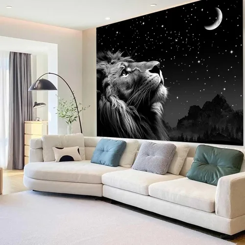 Vista 3 de Boziqr Cool Lion - Arte de pared para colgar en la pared, estrellas espaciales y luna, arte de pared para hombres, estético negro para colgar