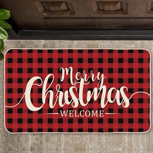 Vista 8 de Tapete decorativo de puerta de Feliz Navidad, tapete de invierno con muñeco de nieve, tapete de bienvenida, antideslizante, lavable, tapete