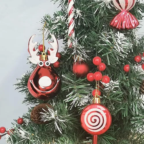 Vista 4 de 24 adornos de bolas navideñas para árbol, bastones de caramelo con alces navideños, bolas colgantes para árbol de Navidad, bolas decorativas