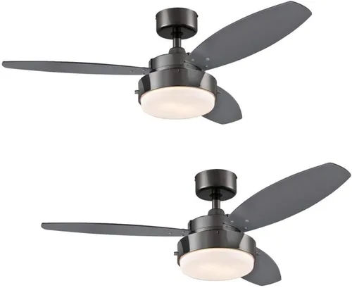 Vista 2 de Ciata Ventilador de techo para dormitorio con luz, ventilador de techo interior de aleación de 42 pulgadas con acabado metálico de pistola con Gris
