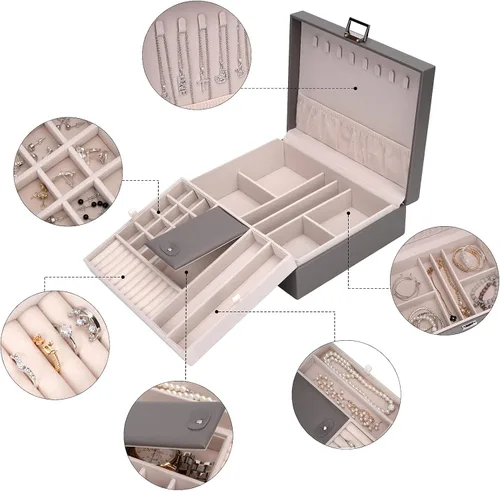 Vista 4 de Almacenamiento y organizador Joyero Caja de almacenamiento de joyería Caja de almacenamiento de joyas de viaje Organizador Casos contenedores