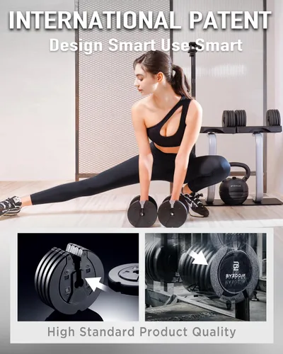 Vista 2 de ByZoom Fitness - Mancuerna ajustable de 12.5/25 libras – Unidad individual O juego de 2 – Peso ajustable 5-en-1 para gimnasio en casa, entrenamiento
