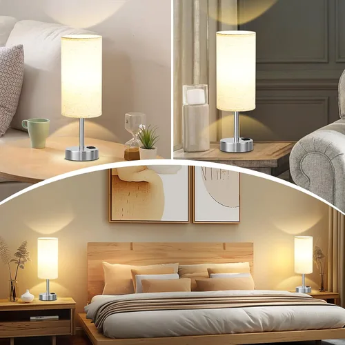 Vista 2 de Dicoool - Lámpara de mesa táctil para mesita de noche de dormitorio - Lámpara de noche con puertos de carga USB-C y USB-A, blanca, lámpara de Metal