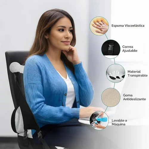 Vista 6 de Almohada de Apoyo Lumbar de Espuma Viscoelástica, Cojín para Asiento de Coche, Cojín para Silla de Oficina, Almohada de Asiento de Una Pieza, Mejora