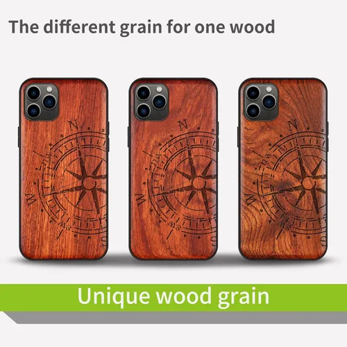 Vista 7 de Carveit Funda de madera para iPhone 11 Pro Max [madera real dura y TPU suave negro] a prueba de golpes, protector de teléfono de madera único