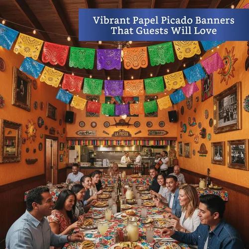 Vista 9 de Pancartas de fiesta mexicana (paquete de 2 con 10 banderas de plástico por bandera), papel picado mexicano para fiesta, papel picado de plástico