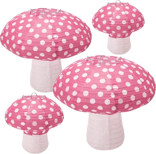 Vista 11 de 4 linternas de papel con forma de hongo, faroles grandes en forma de hongo para guardería, jardín, decoración de fiesta de Navidad, 8 pulgadas, 12