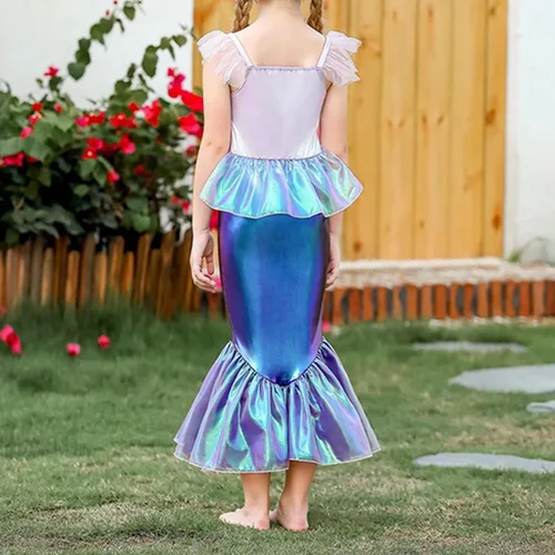 Vista 4 de Disfraz de sirena para niñas pequeñas, disfraz de princesa, Halloween, cosplay, manga mosca, trajes de juego de simulación