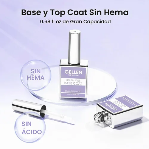 Vista 2 de GELLEN 20 ml de gel base y capa superior, capa superior brillante libre de hema y capa base para esmalte de uñas de gel, esmalte de uñas
