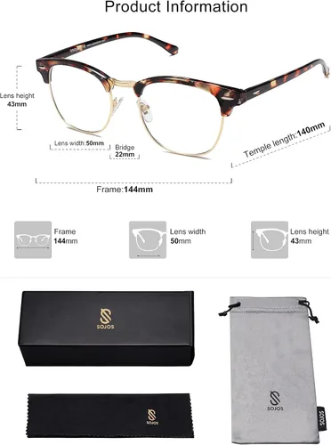 Vista 6 de SOJOS Retro Semi Rimless Blue Light Blocking Glasses Half Horn Rimmed Eyeglasses SJ5018