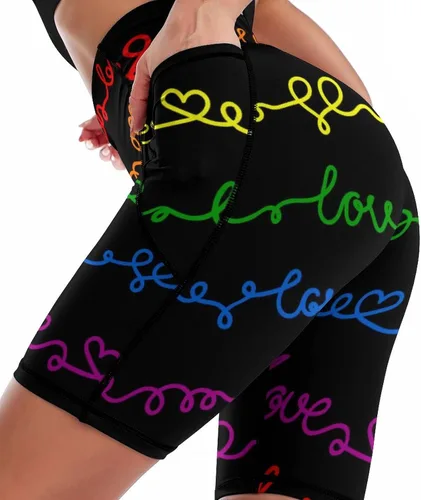 Vista 3 de Cubirmin Pantalones cortos para mujer con bolsillos laterales de cintura alta, para entrenamiento, atletismo, correr, yoga, bicicleta para mujer
