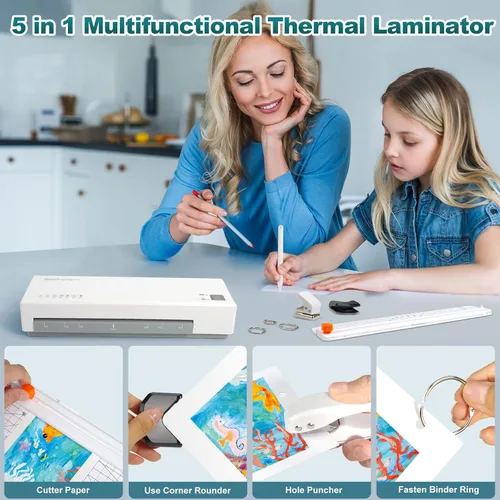 Vista 2 de Laminadora, máquina de laminación térmica de 9 pulgadas con modos frío y caliente, calentamiento rápido 5 en 1 laminador personal con 20 bolsas