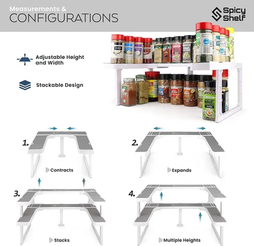 Vista 11 de Spicy Shelf Deluxe – Estante de especias extensible y gabinete apilable y organizador de despensa (1 juego de 2 estantes) – Como se ve en la TV