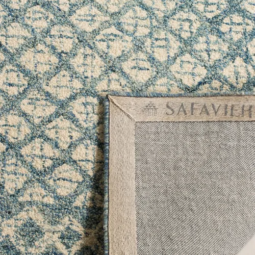 Vista 4 de SAFAVIEH Abstract Collection - Alfombra decorativa, 2 x 3 pies, azul y marfil, lana hecha a mano, ideal para zonas de alto tráfico en entrada, sala