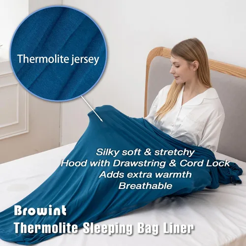 Vista 3 de BROWINT Forro 100% Thermolite para saco de dormir con 2 cremalleras, momia con capucha y rectangular para campamento; saco de dormir para adultos