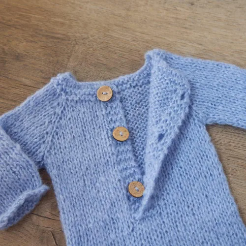 Vista 6 de Zeroest Conjunto de punto de ganchillo para sesión de fotos para niño recién nacido, gorro de oso con pies, mameluco con pies, para fotografía