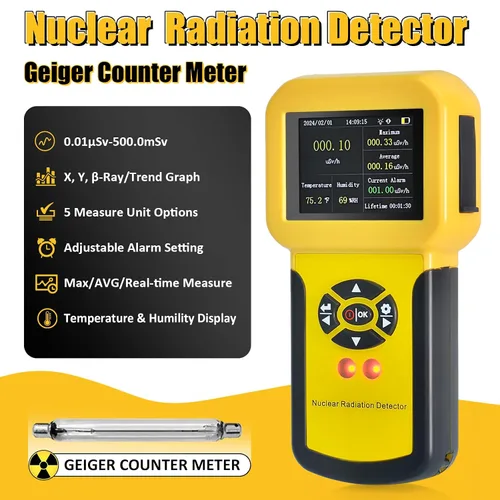 Vista 2 de Medidor de radiación nuclear, contador Geiger, detector radiactivo BTMETER detector de rayos X beta gamma nivel CPM con alarma, dosímetro