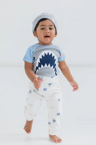 Vista 2 de JAWS Welcome to the Universe Baby Shark Baby Bodysuit, Pant & Hat 3 Piece Set