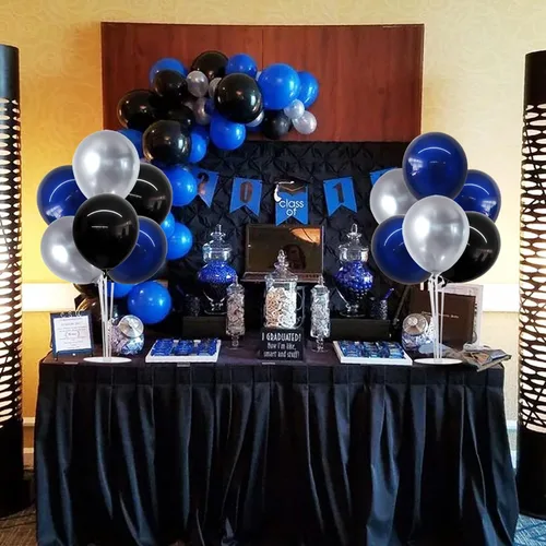 Vista 6 de TONIFUL Juego de 4 centros de mesa de globos con soporte para globos de color negro, azul y plateado