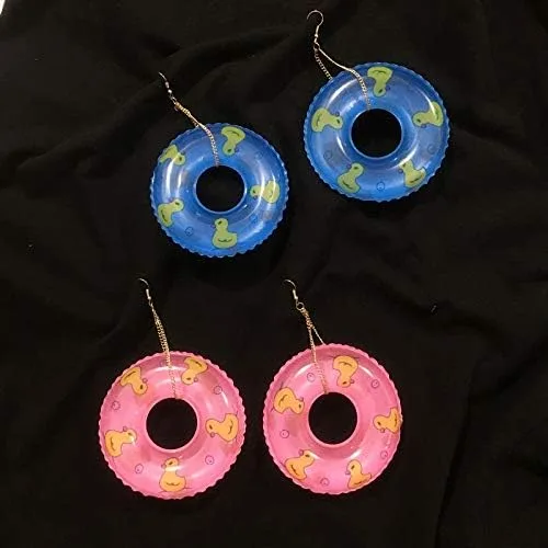 Vista 6 de Pendientes de anillo de natación ligeros con círculo punk y pato, bonitos aretes de verano para fiestas en la piscina, para mujeres y niñas, joyería