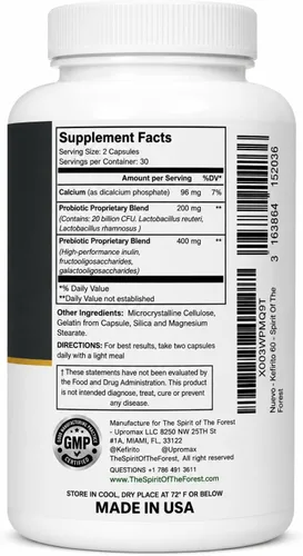 Vista 2 de Kefirito Daily Symbiotic Formula – Suplemento diario probiótico + prebiótico, 60 cápsulas – Absorción equilibrada de nutrientes y apoyo de comodidad