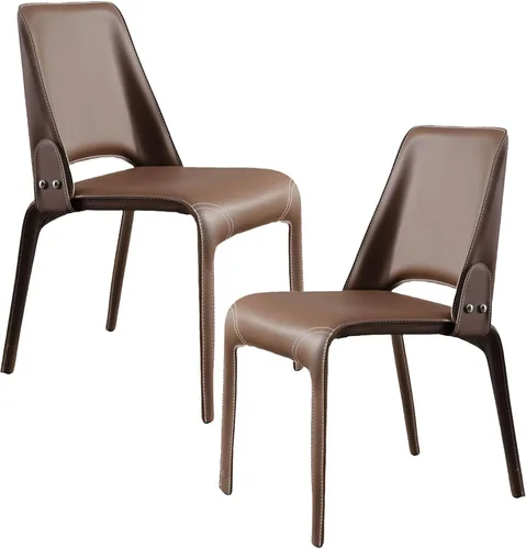 Vista 15 de JKGHK Leather Dining Chairs, Armless Room Chairs, Upholstered Kitchen Chair with Backrest, Side Chair with Metal Legs, for Bedroom, Cafe Brown