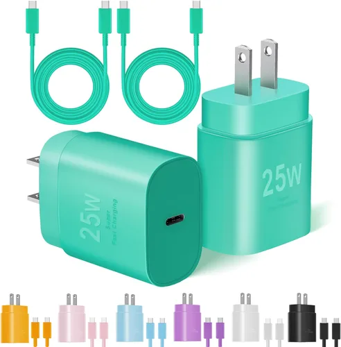 Vista 13 de Cargador tipo C de carga rápida, paquete de 2 [3.05m y 1.83m] cable USB C largo con bloque de cargador súper rápido de 25W para teléfono compatible
