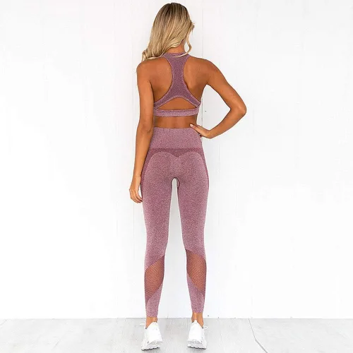 Vista 3 de Hotexy Conjunto de entrenamiento para mujer, trajes de 2 piezas, leggings de yoga de talle alto con brasier deportivo elástico, ropa de gimnasio