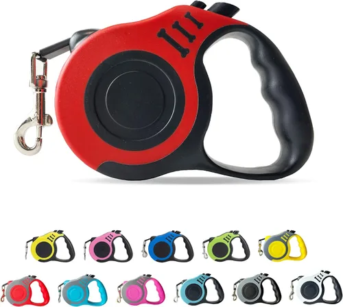Vista 43 de Correa retráctil para perros pequeños y medianos, automática, telescópica, cinta para mascotas de 10/16 pies, duradera y práctica, con asa A1- rosa