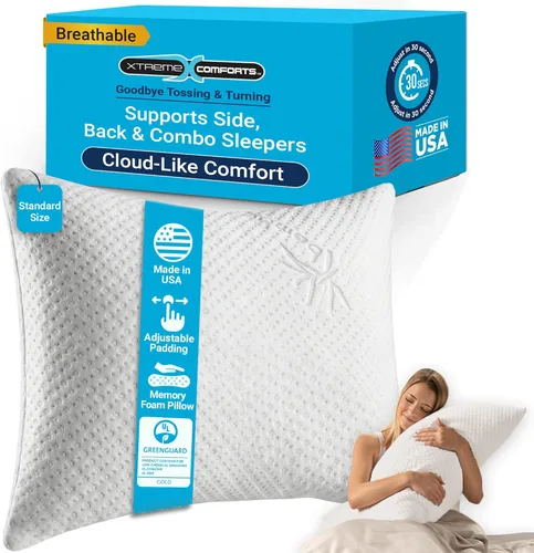 Vista 13 de Xtreme Comforts Almohadas de cama para dormir (paquete de 2) Almohadas ajustables de espuma viscoelástica triturada con funda de enfriamiento