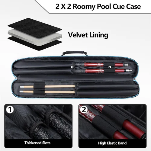 Vista 2 de Estuche para Taco de Billar, Estuche para Taco de Billar 2 x 2 con Ranuras para 2 Ejes y 2 Culatas, Funda de Transporte de Taco de Billar Resistente