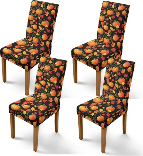 Vista 13 de Rnyleeg Juego de 1 fundas para sillas de comedor de otoño, diseño de hojas, para sala de estar, sin brazos, funda elástica para silla de cóctel