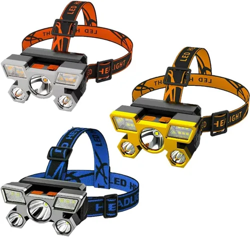 Vista 10 de RUNAAJA - Linterna frontal LED COB de 750000 lúmenes, linterna recargable, lámpara de cinco lámparas de diseño súper lejano para correr al aire