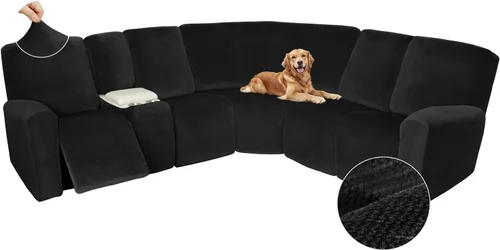 Vista 418 de Arfntevss Fundas de sofá seccional reclinable de terciopelo, Funda de sofá seccional de esquina para sofá reclinable, Funda elástica suave