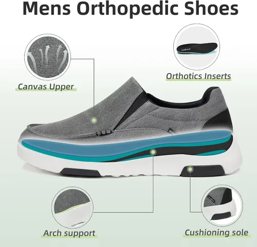 Vista 3 de OrthoComfoot Zapatos ortopédicos cómodos sin cordones para hombre con soporte de arco, mocasines ortopédicos para fascitis plantar, zapatos de lona