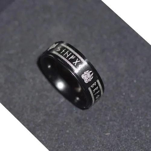 Vista 5 de FLYUN Anillos vikingos nórdicos para hombre, runas celtas, anillo de acero inoxidable negro para hombre, Metal, Acero inoxidable