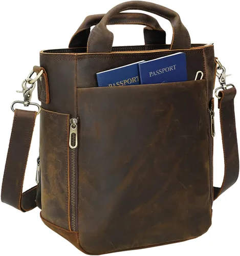 Vista 2 de TIDING Bolso de mensajero de cuero para hombre, bolso cruzado vintage, bolso de hombro para negocios, trabajo, bolso para tableta de 11 pulgadas