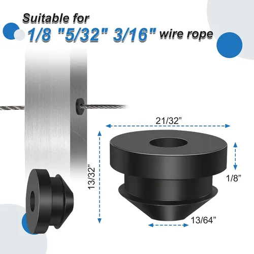 Vista 2 de Juego de 200 barandillas de cable, fundas protectoras de ojales de goma, fundas protectoras de poste de barandilla de cable negro de 1/8 pulgadas