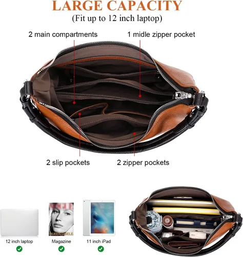 Vista 7 de Over Earth Genuine Leather Hobo Handbags for Women Casual Shoulder Bag Medium Soft Purses
