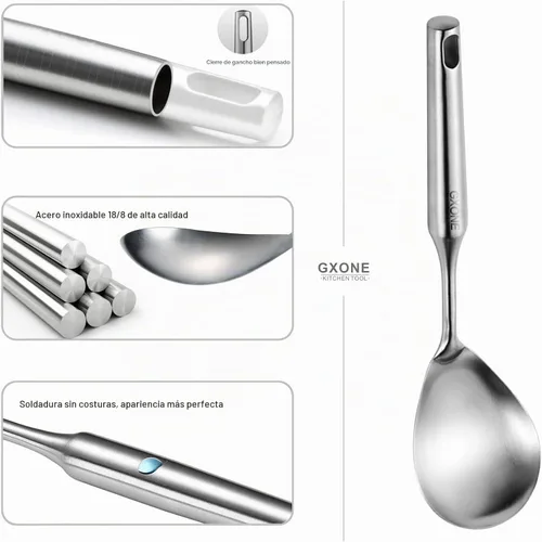 Vista 3 de Cuchara de Cocina, Cucharas Grandes de Servir de Acero Inoxidable 304, Plata/31,9 cm