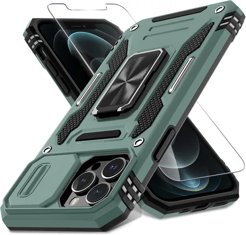 Vista 247 de DEERLAMN Funda para iPhone Xs Max con funda deslizante para cámara + protector de pantalla, soporte giratorio de anillo de grado militar a prueba