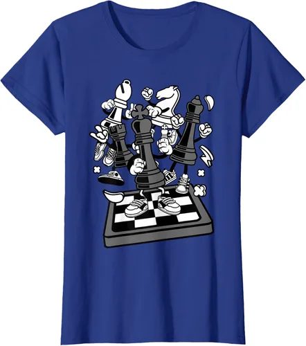 Vista 53 de Figura cómica Camiseta de tablero de ajedrez jugador de ajedrez Azul Marino