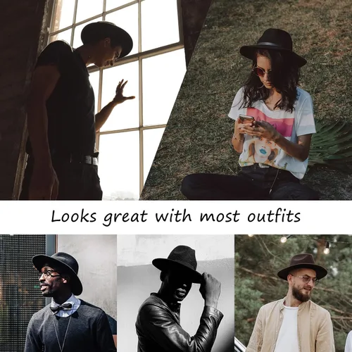 Vista 82 de Sombreros Fedora para hombre, sombrero Panamá de ala ancha con cinturón clásico Unisex Felt Fedora, Adjustable Fit, Breathable Sweatband, All-Day