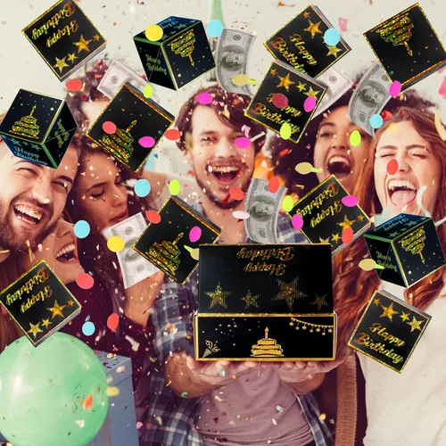 Vista 5 de BABORUI Caja de dinero de cumpleaños para efectivo, caja de explosión sorpresa de feliz cumpleaños con confeti, caja de regalo explosiva